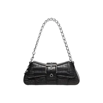 Balenciaga Lindsay Shoulder Bag Small Crocodile Embossed Black