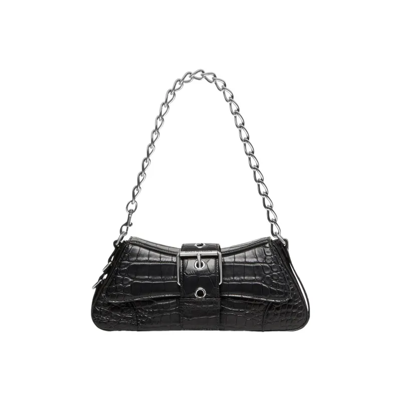 Balenciaga Lindsay Shoulder Bag Small Crocodile Embossed Black-0