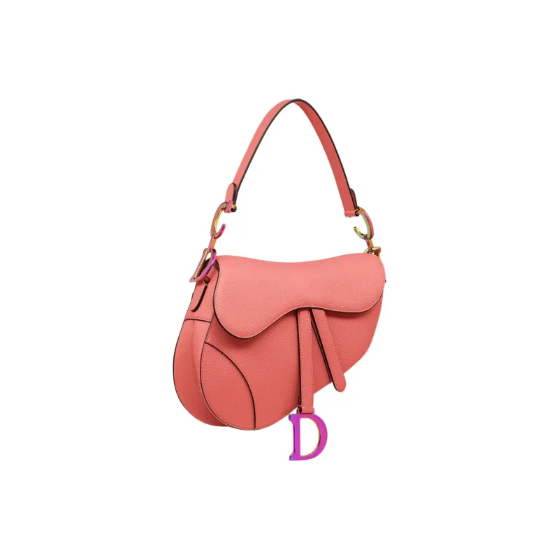 DIOR Saddle Cow Leather Shoulder Bag Women's Candy Color Ash Coral Pink-2