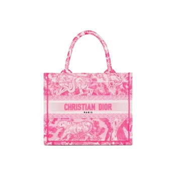 DIOR BookTote Canvas Tote Bag Shopping Bag One Shoulder Handbag Crossbody Bag Small Size Women's Neon Pink