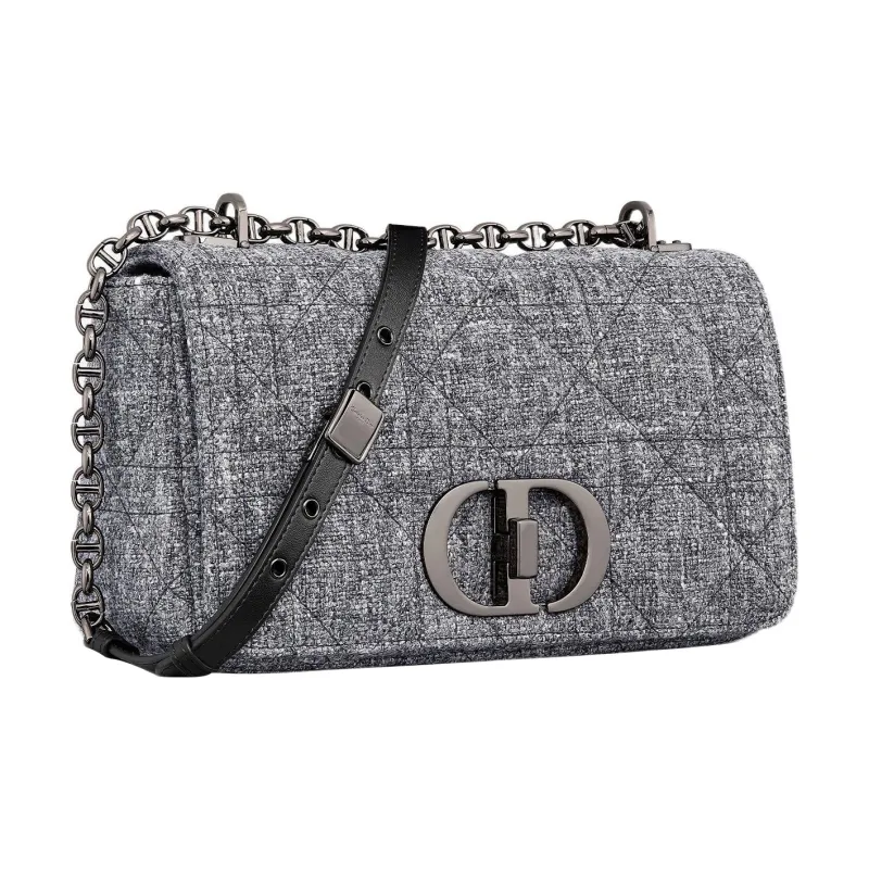 DIOR Caro Linen Handbag Shoulder Bag Crossbody Bag Medium Size Women's Gray-2