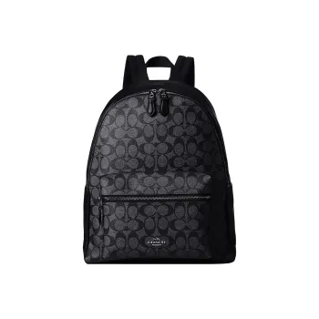 COACH Charlie Canvas With Calfskin Backpack Large Size Unisex Black