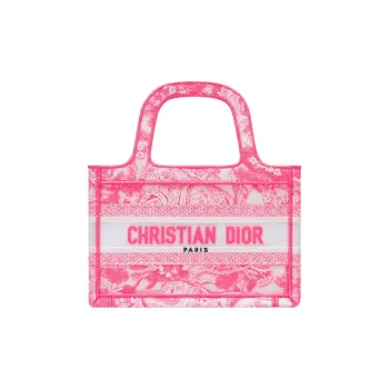 DIOR BookTote Canvas Tote Shoulder Bag Crossbody Bag Handbag Mini Women's Neon Pink