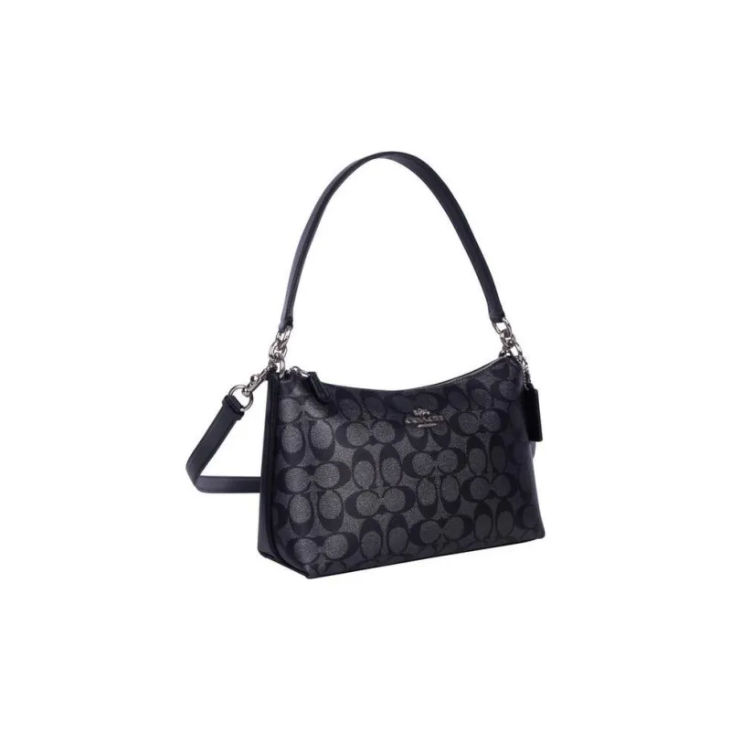COACH Lewis Canvas With Leather Handbag, Shoulder Bag Medium Size Women's Black-1