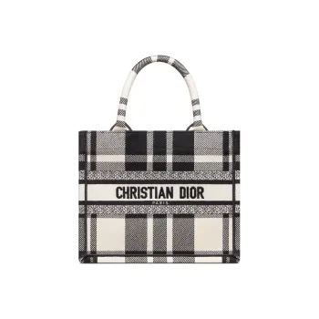 DIOR BookTote Embroidery Tote Bag Shopping Bag Shoulder Bag Handbag Small Size Women's Black White