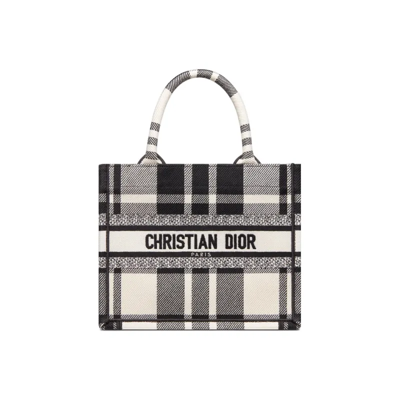 DIOR BookTote Embroidery Tote Bag Shopping Bag Shoulder Bag Handbag Small Size Women's Black White-0