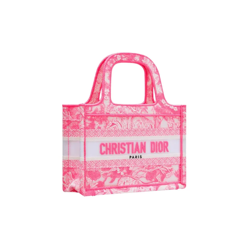 DIOR BookTote Canvas Tote Shoulder Bag Crossbody Bag Handbag Mini Women's Neon Pink-2