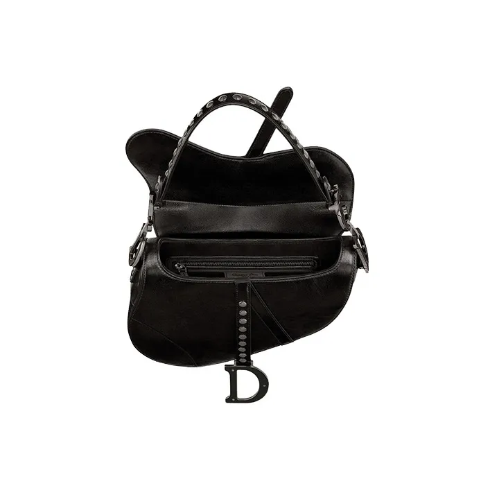 DIOR Saddle Sheepskin Saddle Bag Handbag Shoulder Bag Women's Black-4