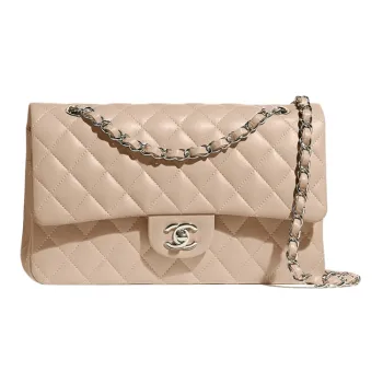 CHANEL Classic Flap CF Sheepskin Flap Bag, Shoulder Bag, Crossbody Bag Medium Size Women's Beige