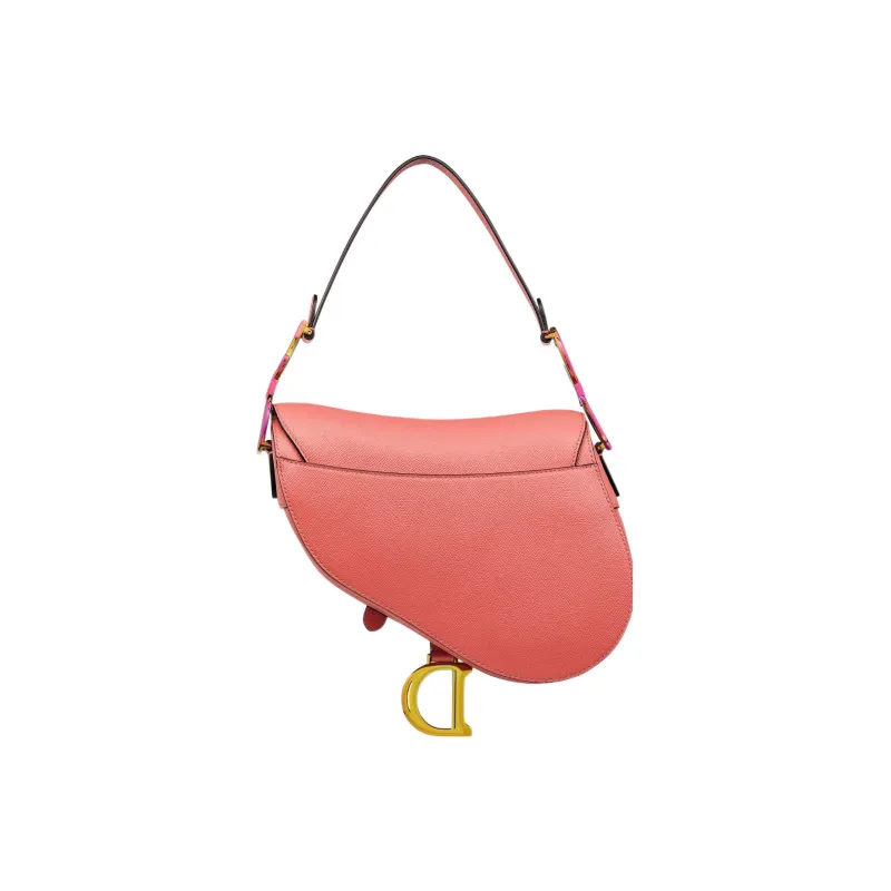 DIOR Saddle Cow Leather Shoulder Bag Women's Candy Color Ash Coral Pink-1