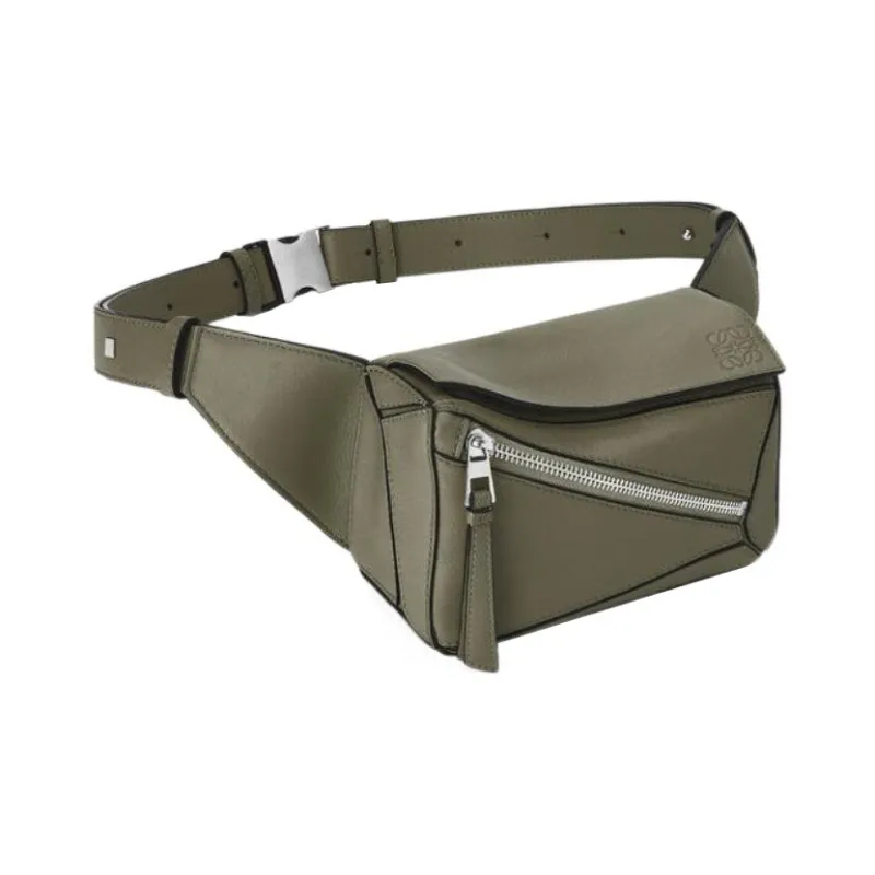 LOEWE Puzzle Bumbag In Classic Calfskin Mini Khaki Green-2