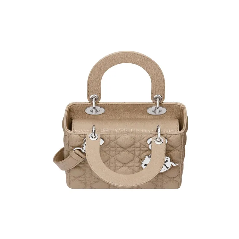 DIOR Lady Dior Grained Calfskin Shoulder Bag Crossbody Bag Handbag Small Size Women's Natural Khaki-2