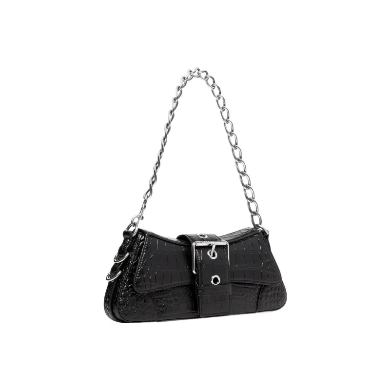 Balenciaga Lindsay Shoulder Bag Small Crocodile Embossed Black-1