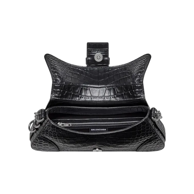 Balenciaga Lindsay Shoulder Bag Small Crocodile Embossed Black-5