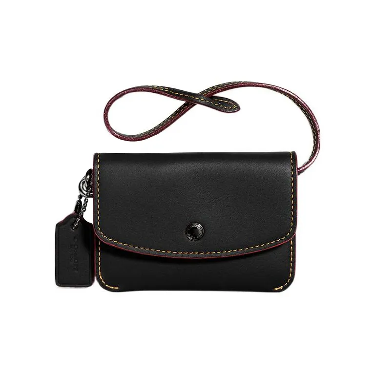 COACH Suede With Leather Clutch Card Holder Coin Purse Trumpets Women's Black-0