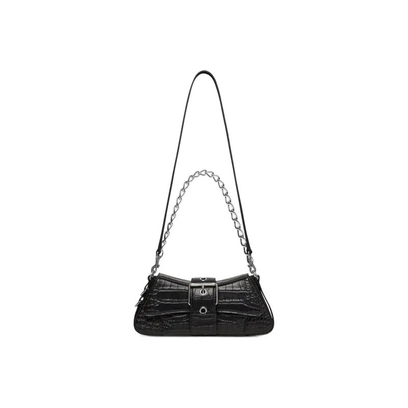 Balenciaga Lindsay Shoulder Bag Small Crocodile Embossed Black-4