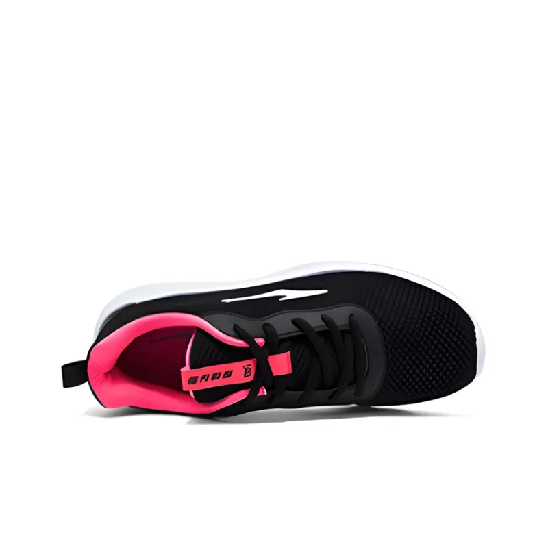 Erke Running Shoes Women's Low Top Jet Black/Fluorescent Peach Pink-1