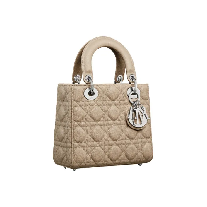 DIOR Lady Dior Grained Calfskin Shoulder Bag Crossbody Bag Handbag Small Size Women's Natural Khaki-1