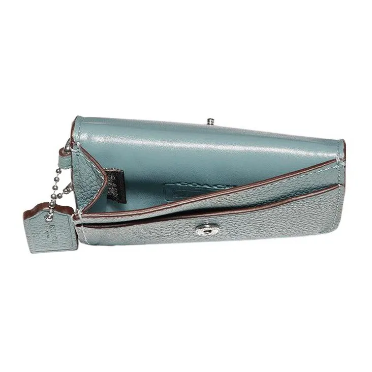 COACH Pebbled Leather Clutch Coin Purse Mini Women's Blue-2
