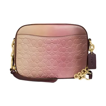 COACH Camera Embossed Calfskin Camera Bag, Crossbody Bag, Shoulder Bag Small Size Women's Yellow & Pink Gradient