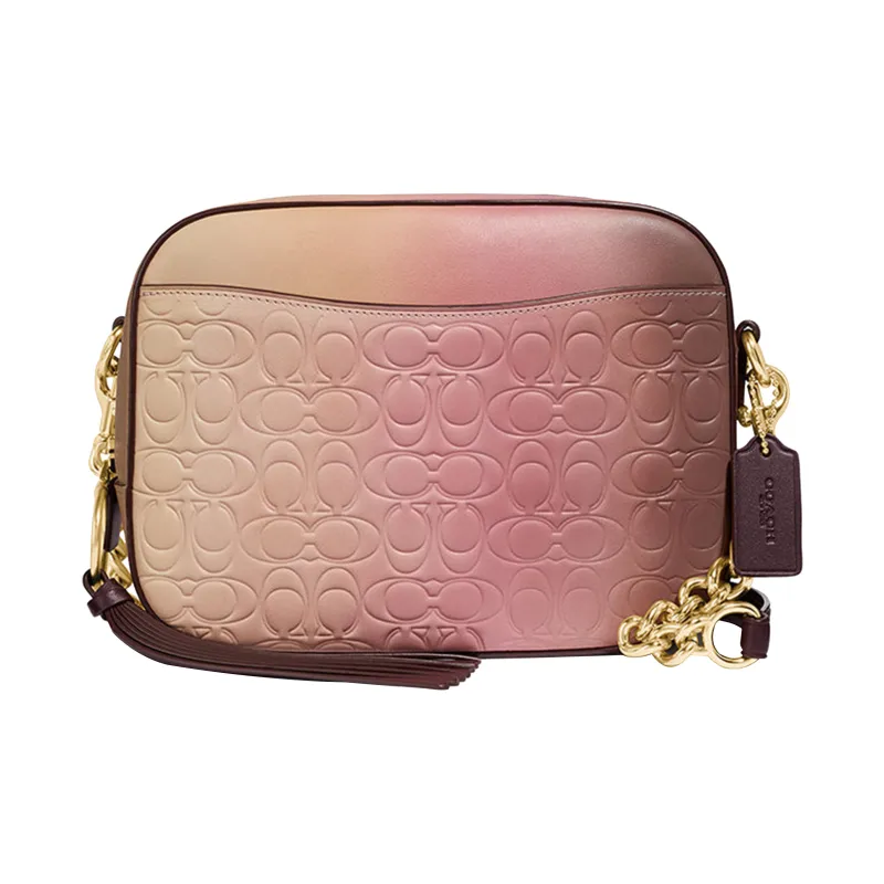 COACH Camera Embossed Calfskin Camera Bag, Crossbody Bag, Shoulder Bag Small Size Women's Yellow & Pink Gradient-0