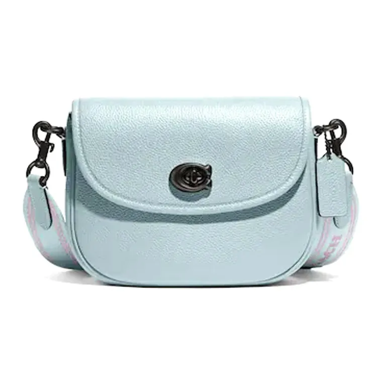 COACH Willow Pebbled Leather Saddle Bag, Shoulder Bag, Crossbody Bag Small Size Women's Lake Aqua Green-0