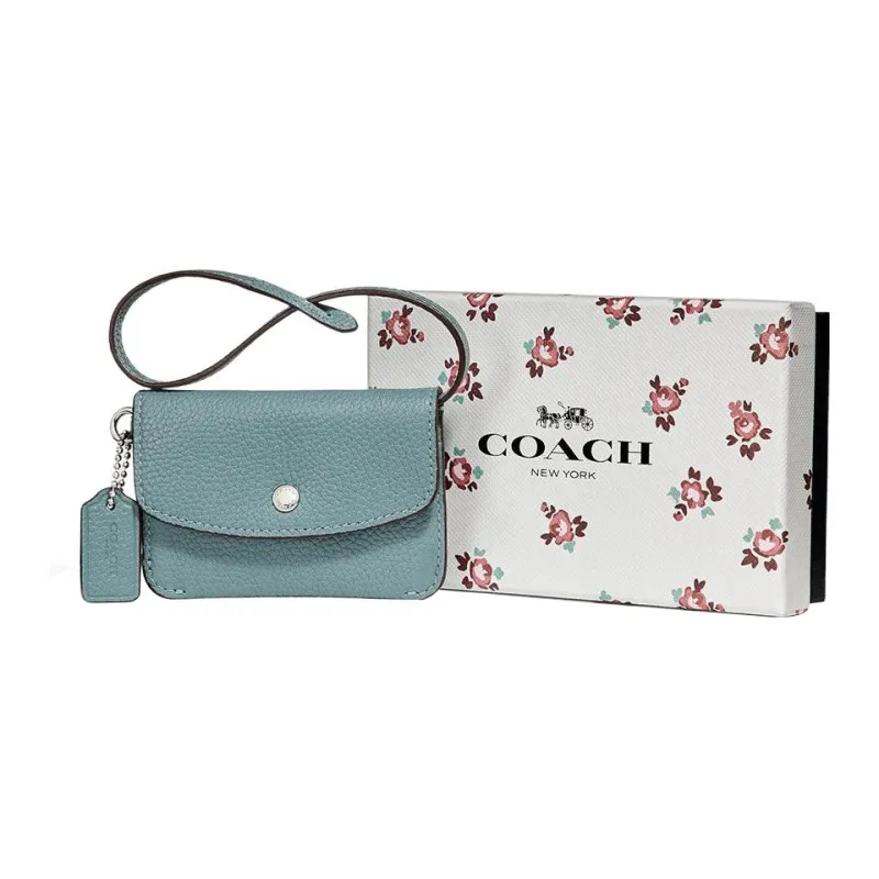 COACH Pebbled Leather Clutch Coin Purse Mini Women's Blue-1