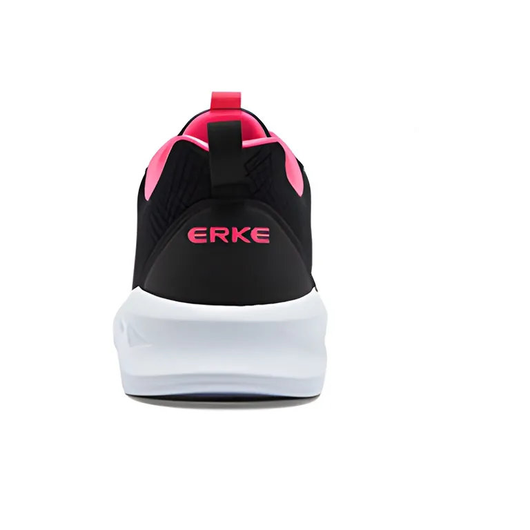 Erke Running Shoes Women's Low Top Jet Black/Fluorescent Peach Pink-2