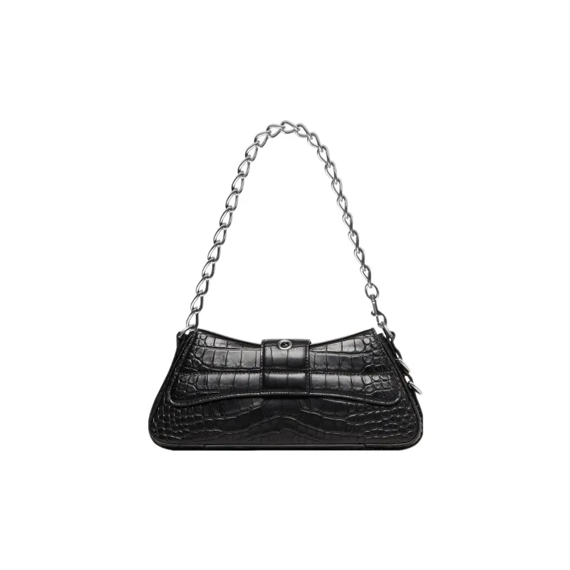 Balenciaga Lindsay Shoulder Bag Small Crocodile Embossed Black-3