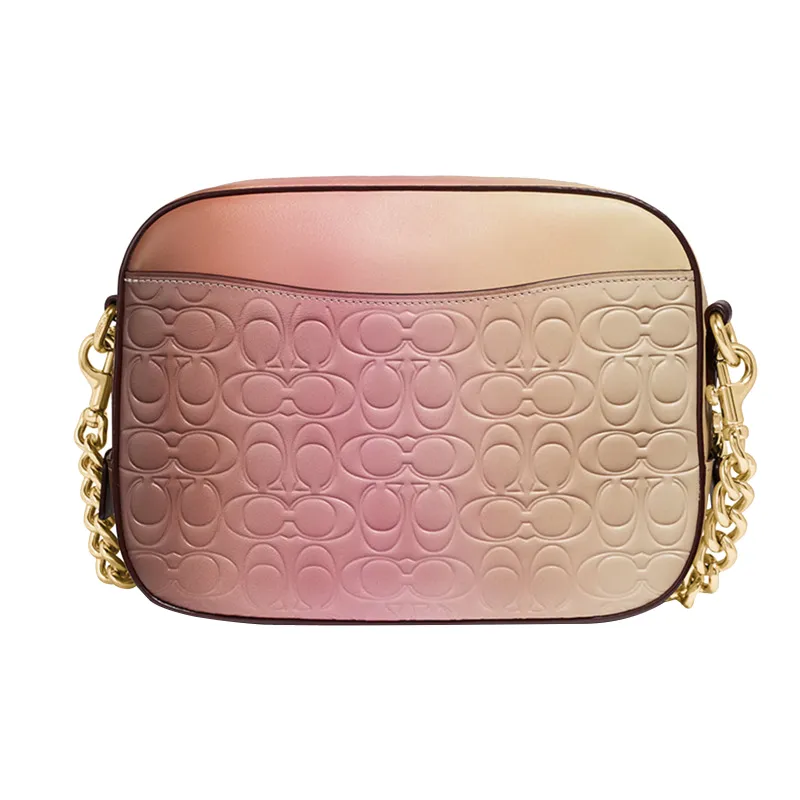COACH Camera Embossed Calfskin Camera Bag, Crossbody Bag, Shoulder Bag Small Size Women's Yellow & Pink Gradient-2