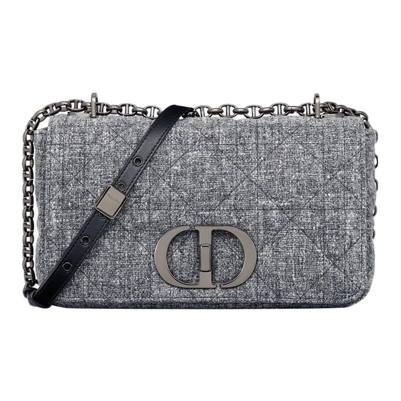 DIOR Caro Linen Handbag Shoulder Bag Crossbody Bag Medium Size Women's Gray-0