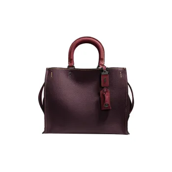 COACH Rogue Chrome Tanned Leather Tote Bag Shopping Bag Handbag Crossbody Bag Large Size Women's Burgundy