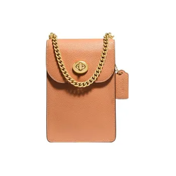 COACH PhoneCrossbody Pebbled Leather Crossbody Cell Phone Pouch Women's Nude