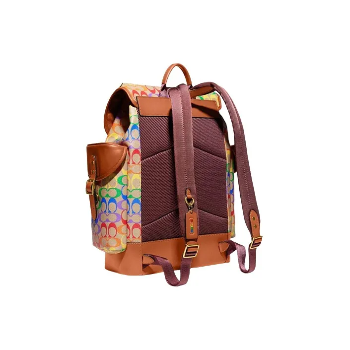 COACH Hitch Canvas With Leather Backpack Tubas Women's Rainbow-1