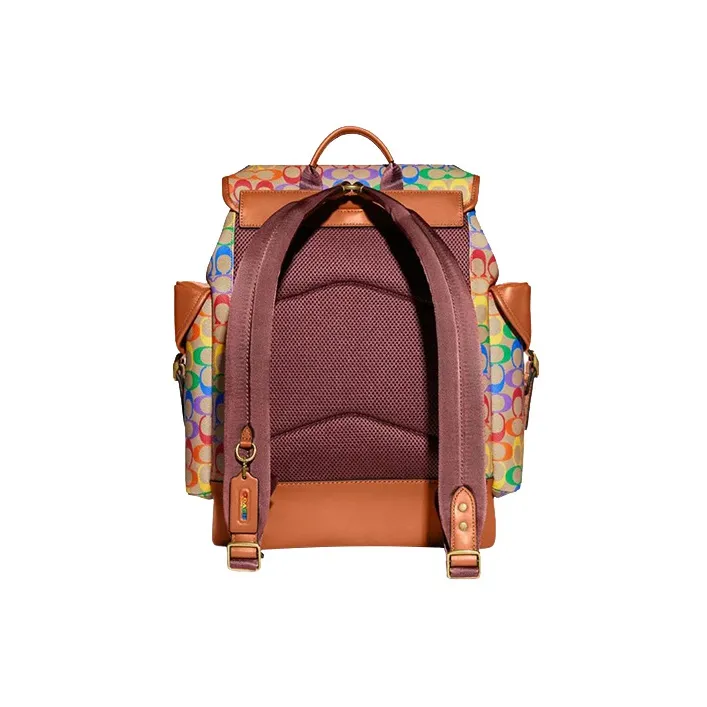 COACH Hitch Canvas With Leather Backpack Tubas Women's Rainbow-2