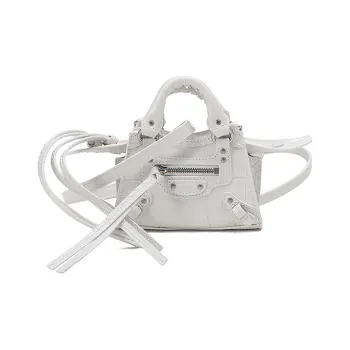 Balenciaga Cow Leather Biker Bag, One Shoulder Handbag Women's White
