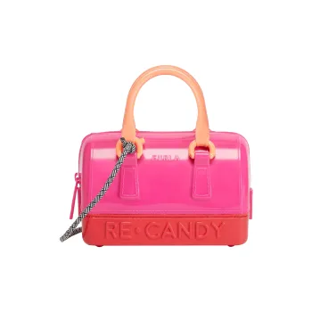 Furla Candy Recycled TPU Colorblock Boston Bag Shoulder Bag Crossbody Bag Handbag Mini Women's Pink & Red