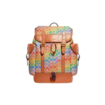 COACH Hitch Coated Canvas With Leather Backpack Large Size Rainbow