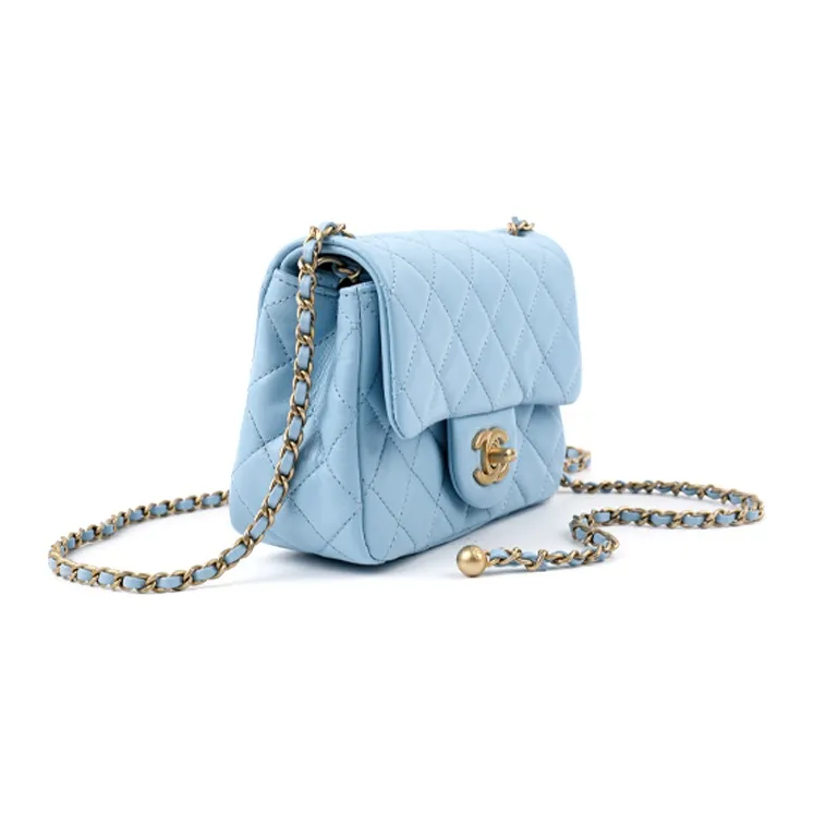 CHANEL Sheepskin Shoulder Bag, Crossbody Bag Women's Blue-1