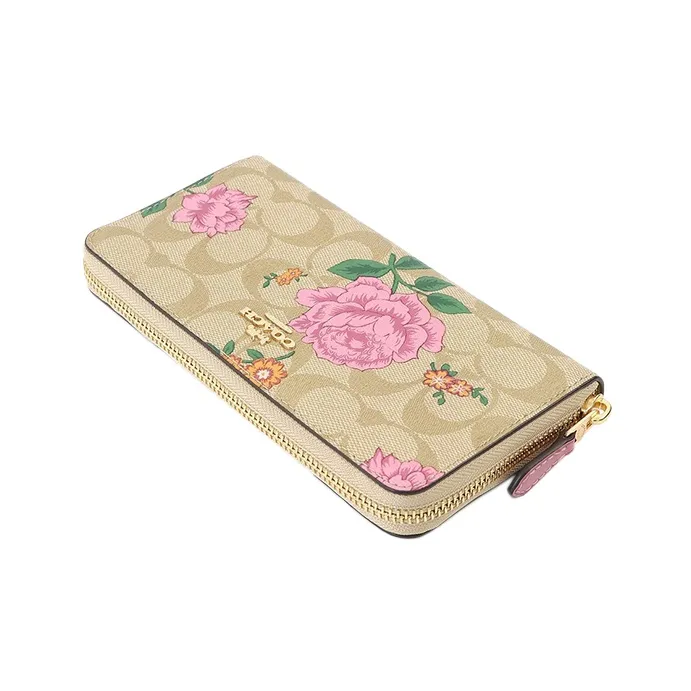 COACH Accordion Wallet Classic Monogram Canvas With Leather Wallet Women's Light Khaki-2
