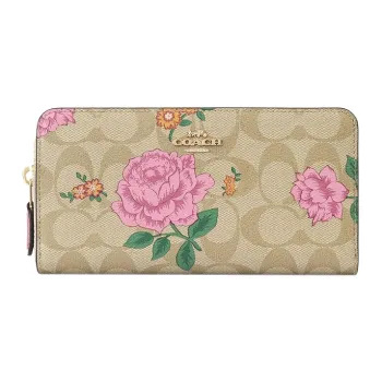 COACH Accordion Wallet Classic Monogram Canvas With Leather Wallet Women's Light Khaki