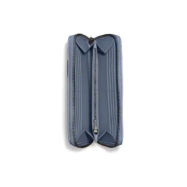 COACH Accordion Zip Smooth Leather Clutch Wallet Trumpets Women's Blue-1