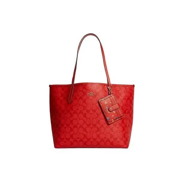 COACH Card Case Leather Card Holder Women's Red-2