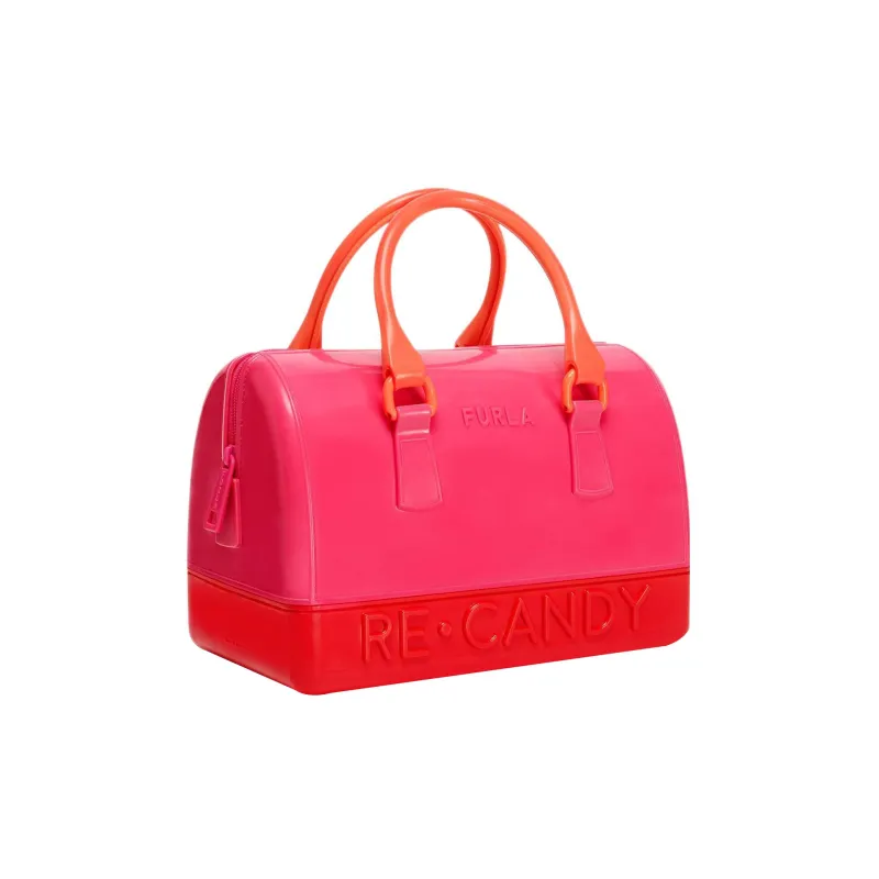 Furla Candy Recycled TPU Boston Bag Shoulder Bag Crossbody Bag Handbag Medium Size Women's Pink & Red-1