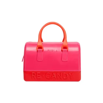 Furla Candy Recycled TPU Boston Bag Shoulder Bag Crossbody Bag Handbag Medium Size Women's Pink & Red