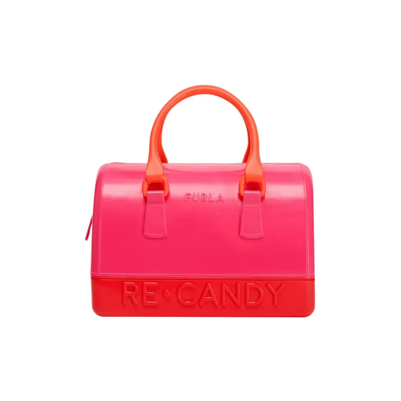 Furla Candy Recycled TPU Boston Bag Shoulder Bag Crossbody Bag Handbag Medium Size Women's Pink & Red-0