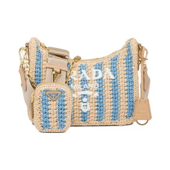 PRADA Re Edition Natural Raffia Fiber Shoulder Bag Women's