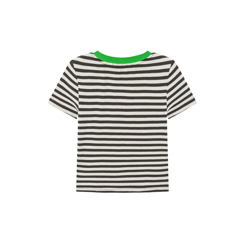 CHUU Frog Series Crop Top Women's Black White Stripes-1