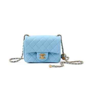 CHANEL Little Golden Ball Sheepskin Shoulder Bag, Crossbody Bag Women's Blue