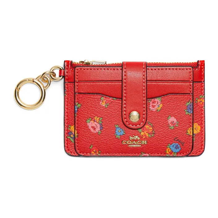 COACH Card Case Leather Card Holder Women's Red-0
